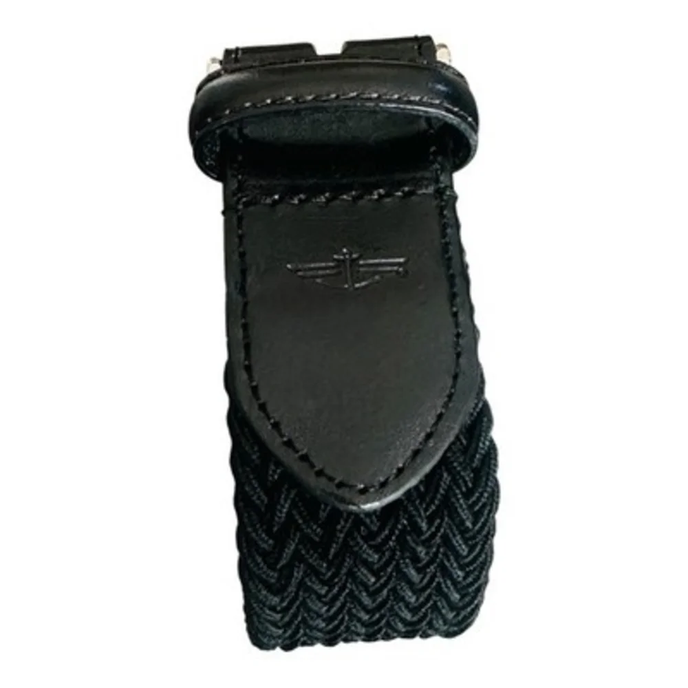 Dockers Men Black Braided Elastic Stretch Belt Silver Buckle Leather Trim 42/105